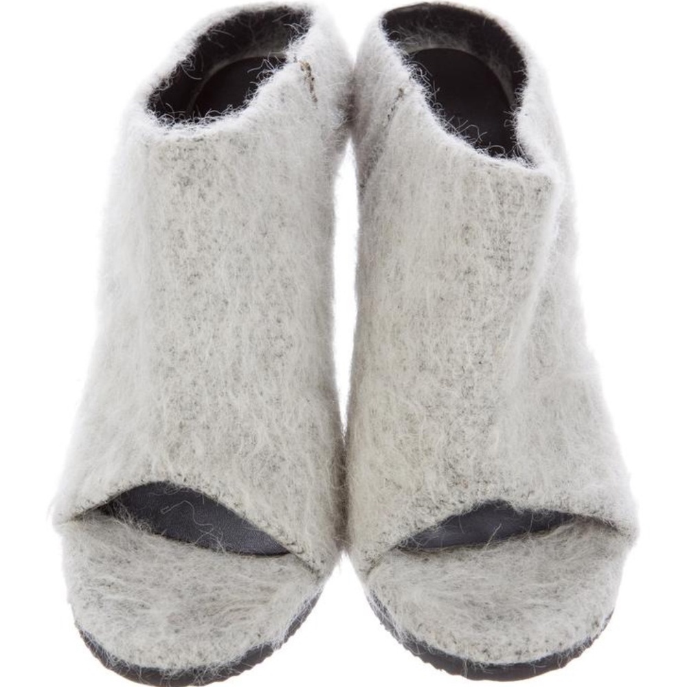 Tibi Alpaca/Wool Slides Chunky Stacked Block Heel Ice Gray EU 9 US 8.5-9 - Picture 4 of 5